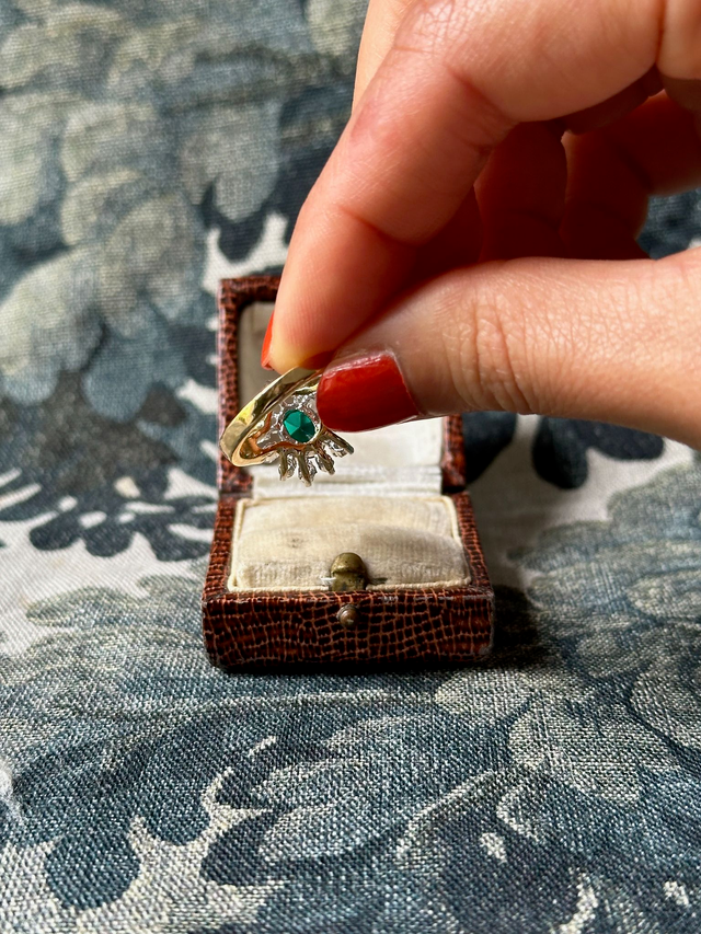 Vintage green stone halo ring