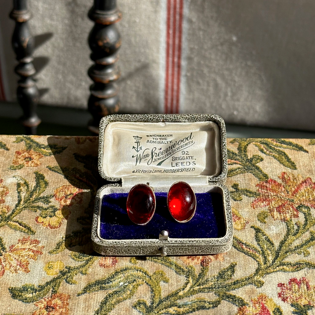 Vintage oval red cabochon clip-on earrings
