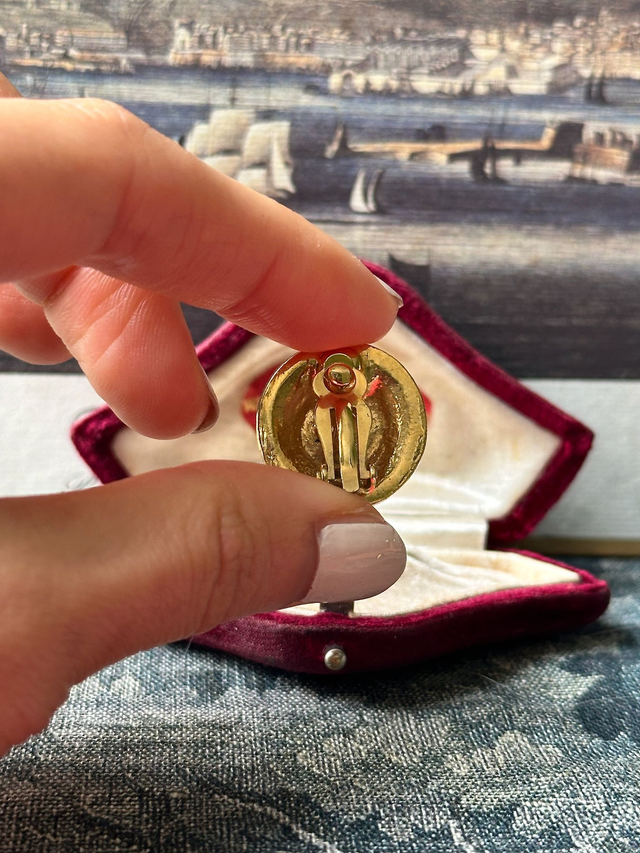 Vintage red enamel and pearl clip-on earrings