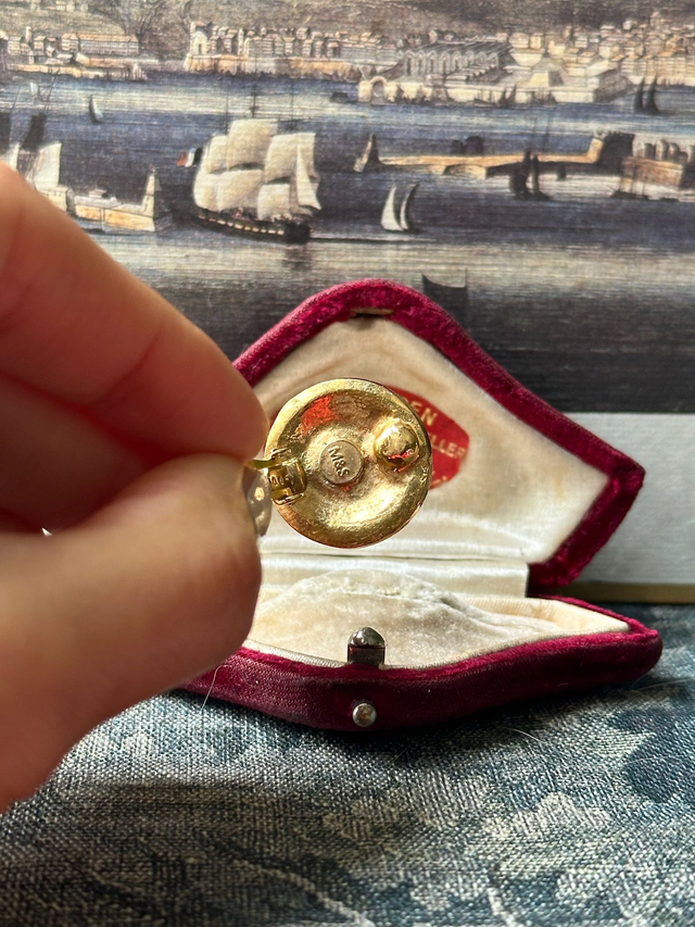Vintage red enamel and pearl clip-on earrings