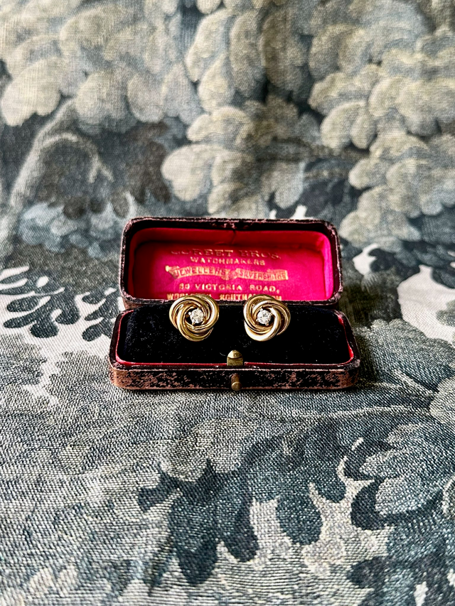 Vintage rhinestone camellia stud earrings