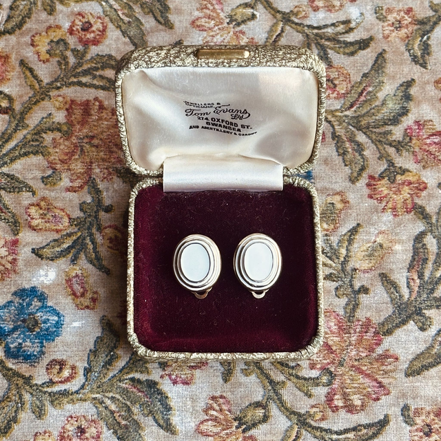 Vintage white enamel oval clip-on earrings