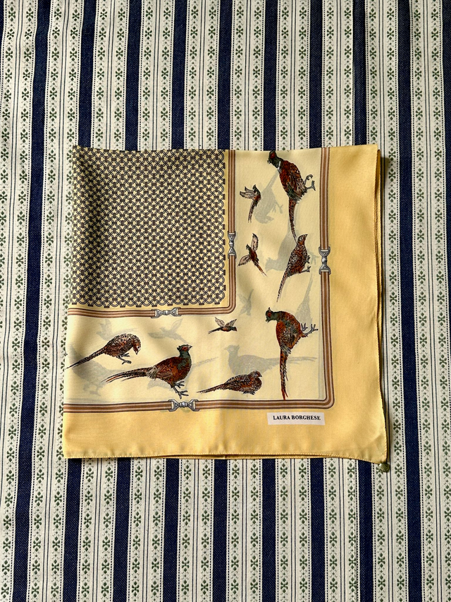 Vintage Yellow Pheasants Italian Scarf