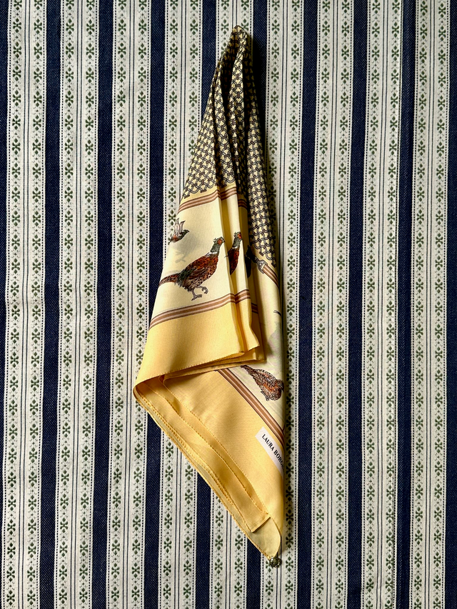 Vintage Yellow Pheasants Italian Scarf