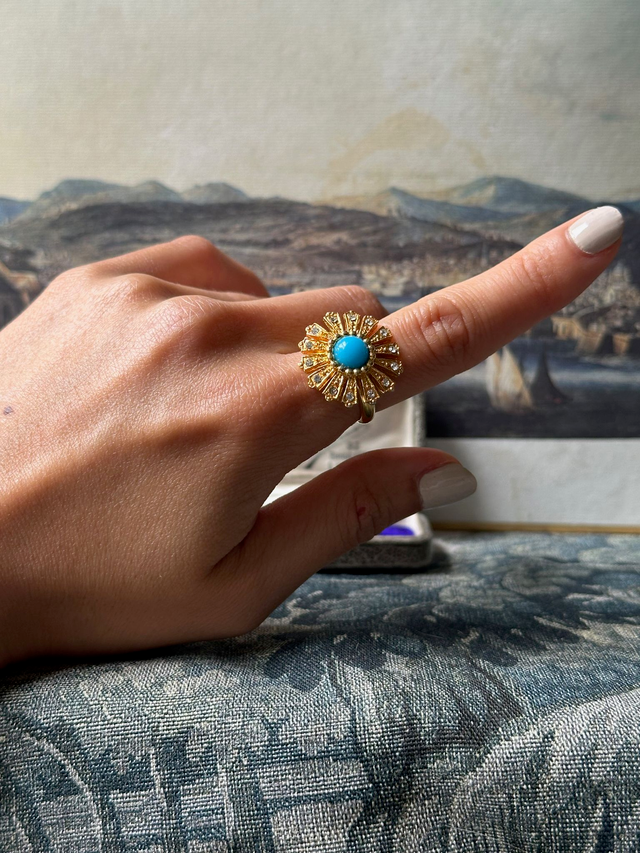Vintage turquoise colour halo ring
