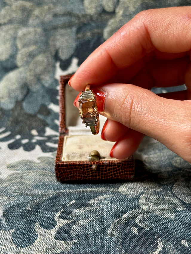 Vintage peach stone three tier ring