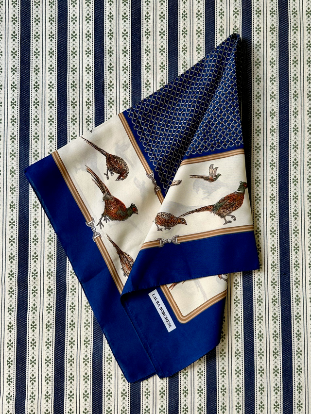 Vintage Navy Pheasants Italian Scarf