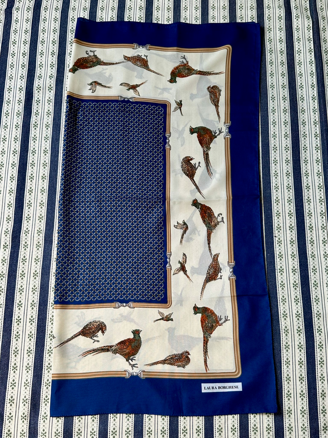Vintage Navy Pheasants Italian Scarf