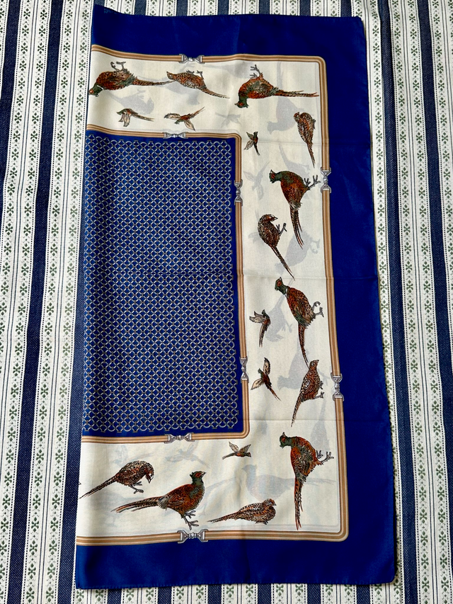 Vintage Navy Pheasants Italian Scarf