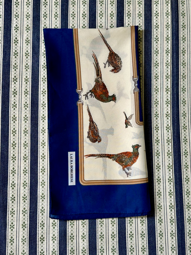 Vintage Navy Pheasants Italian Scarf