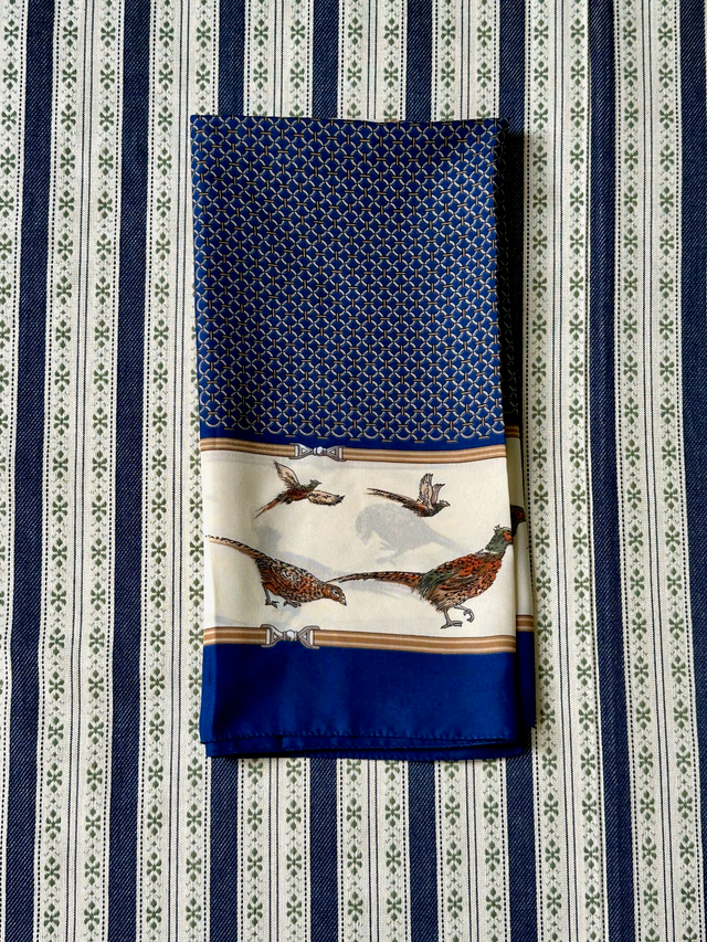 Vintage Navy Pheasants Italian Scarf