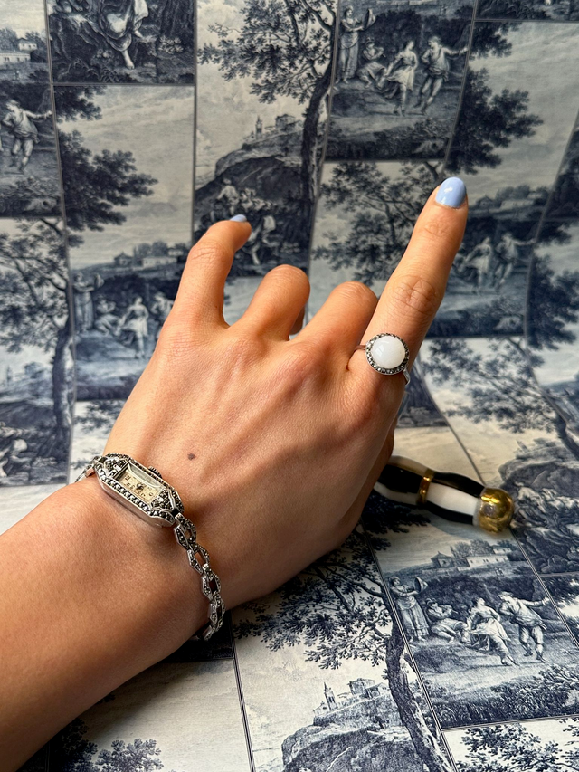 Vintage Milky Dome Sterling Silver Ring