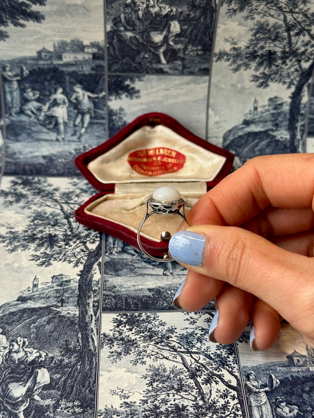 Vintage Milky Dome Sterling Silver Ring