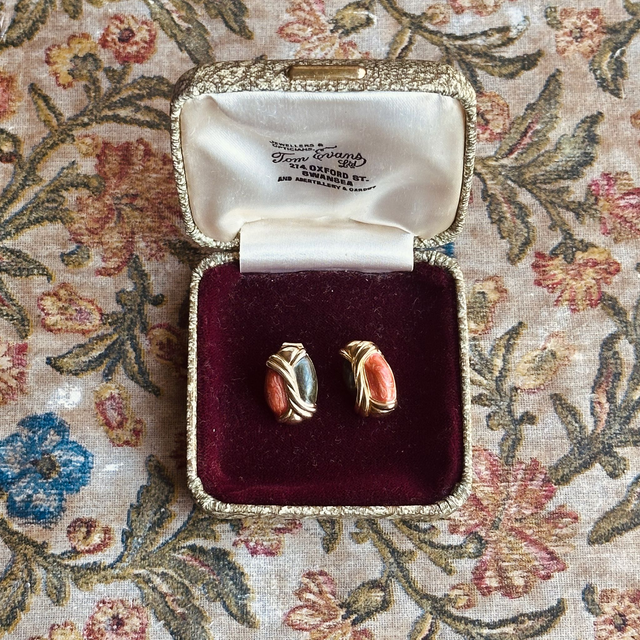 Vintage dark orange and green clip-on earrings