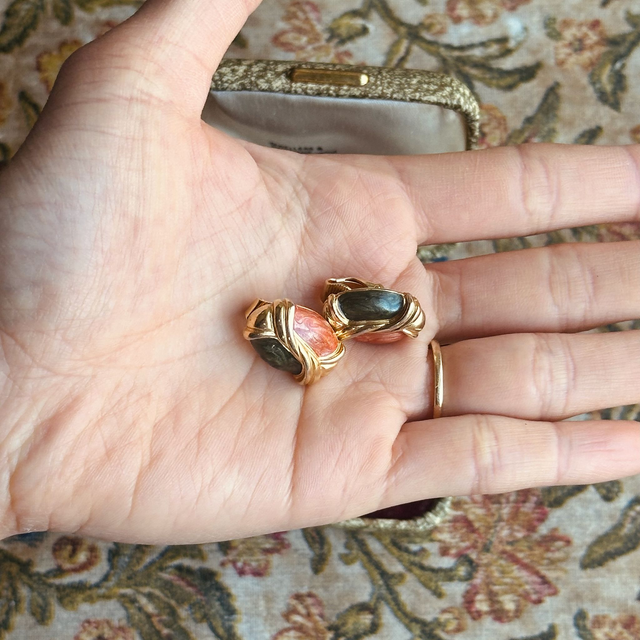 Vintage dark orange and green clip-on earrings