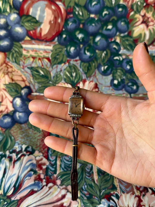 1940s Mondia red stone cordette mechanical watch