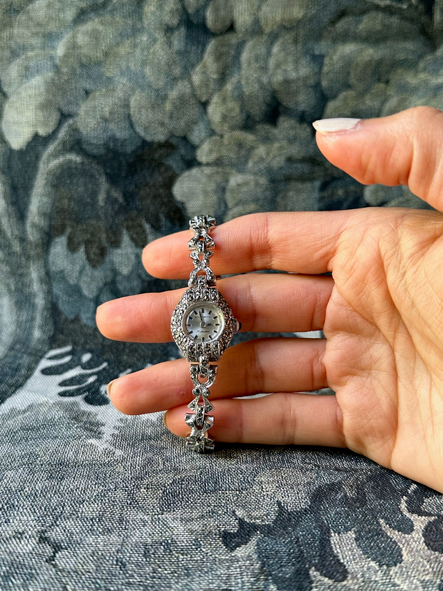 1960s Everite marcasite bow cocktail watch