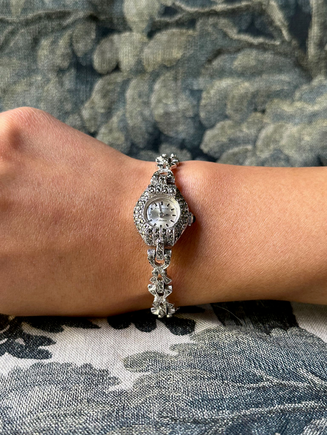 1960s Everite marcasite bow cocktail watch