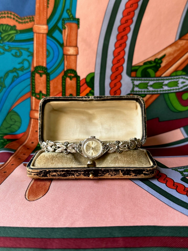 1970s Avia botanic marcasite 17 jewels mechanical cocktail watch