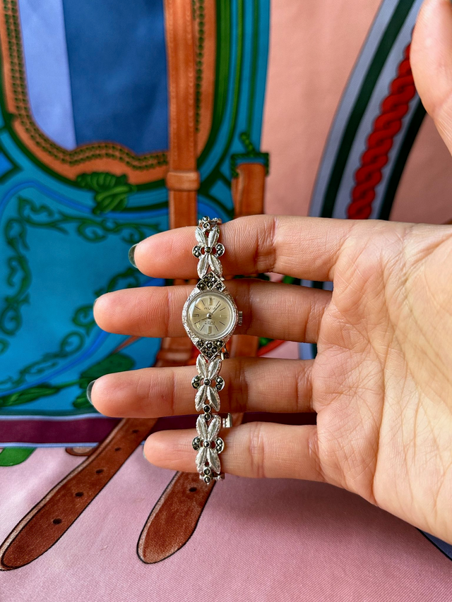 1970s Avia botanic marcasite 17 jewels mechanical cocktail watch
