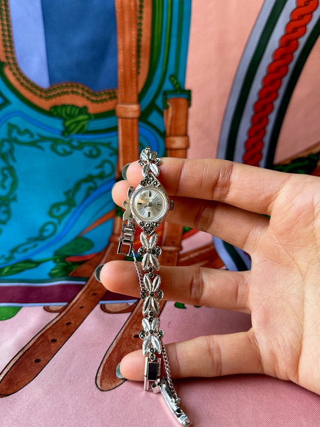 1970s Avia botanic marcasite 17 jewels mechanical cocktail watch