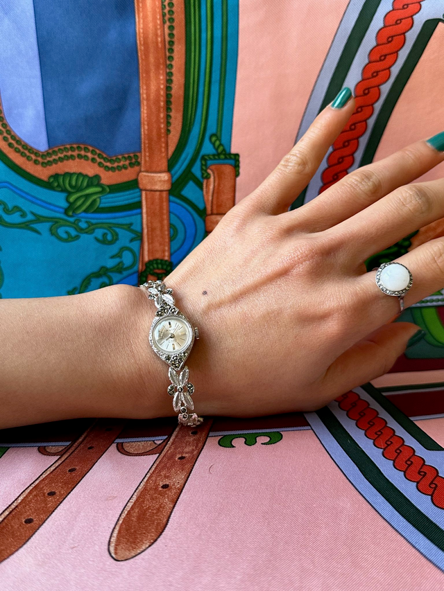 1970s Avia botanic marcasite 17 jewels mechanical cocktail watch