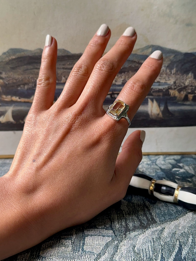 1920s sterling silver chunky citrine ring