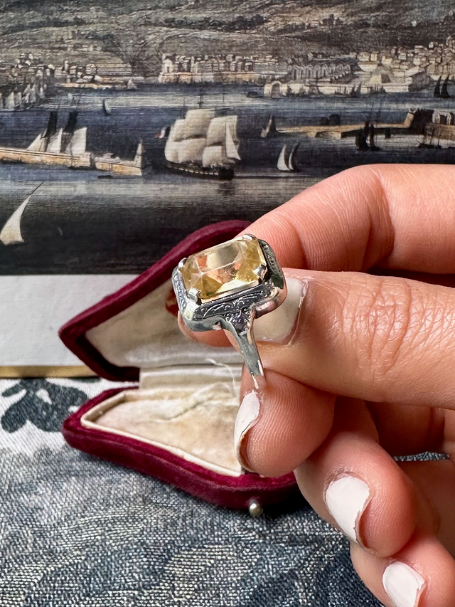 1920s sterling silver chunky citrine ring