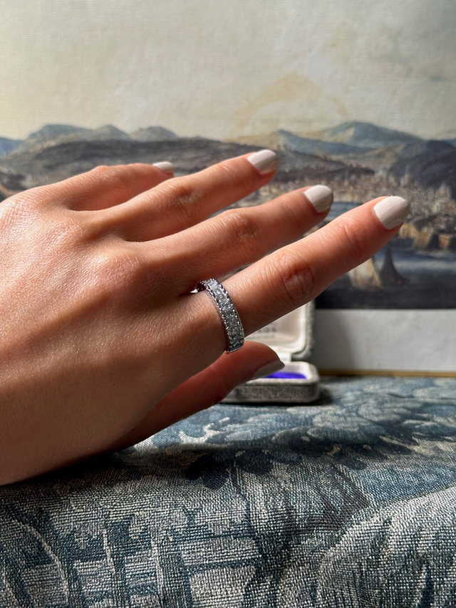 1970s diamante pave silver tone ring