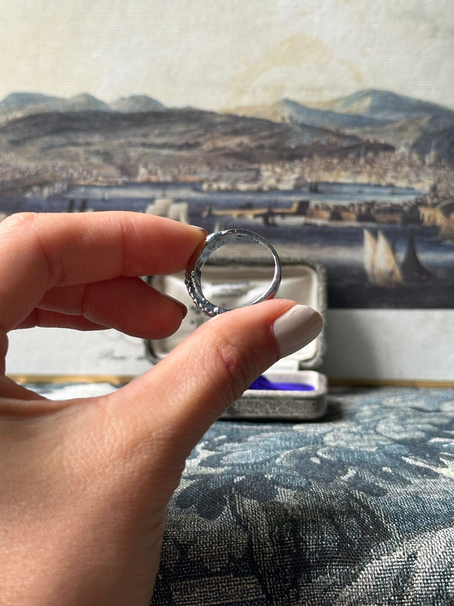 1970s diamante pave silver tone ring