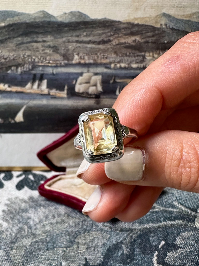 1920s sterling silver chunky citrine ring