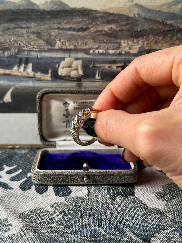 1970s gold plated diamante baguette chubby ring