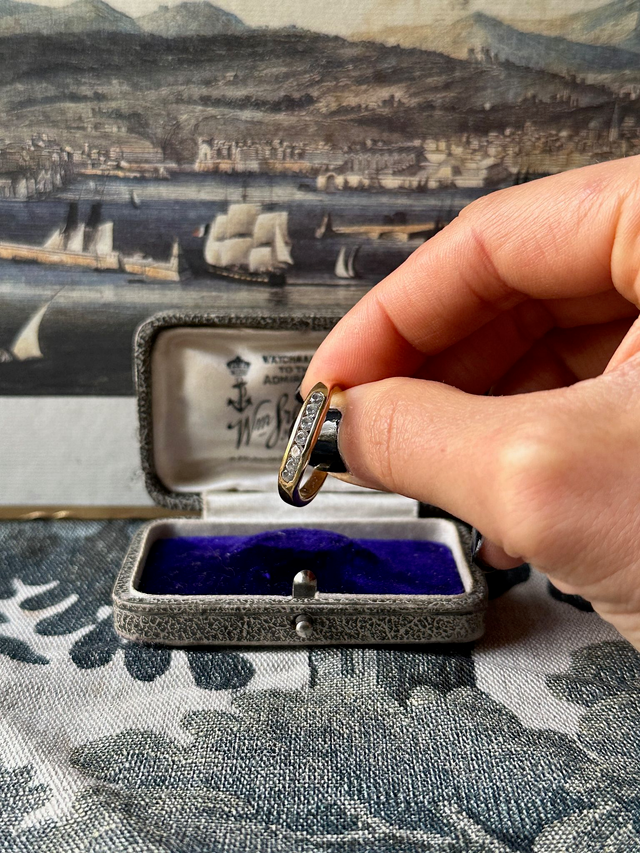 1970s gold plated rhinestone stack ring