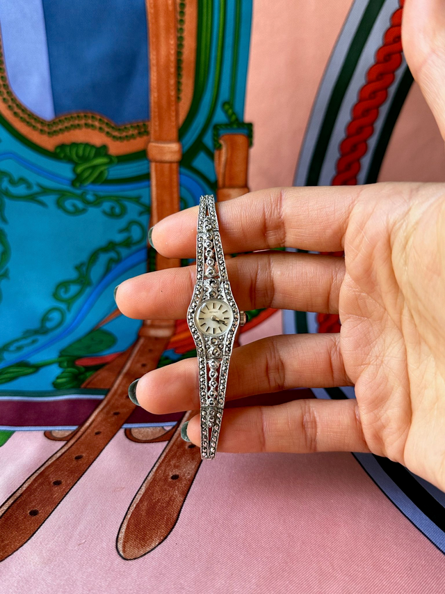 1970s Rotary marcasite flapper mechanical cocktail watch