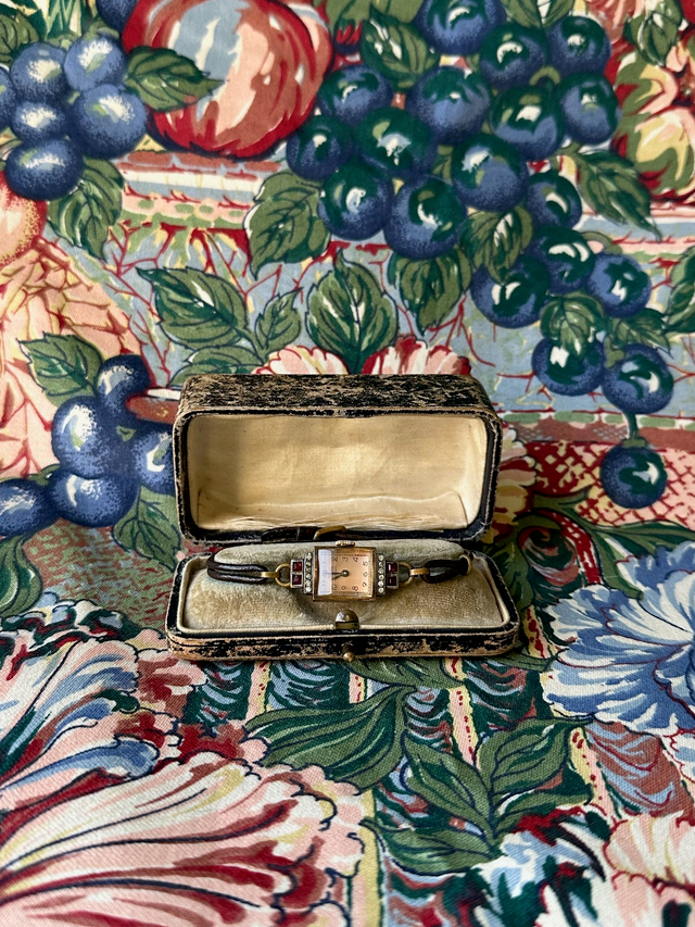 1940s Mondia red stone cordette mechanical watch