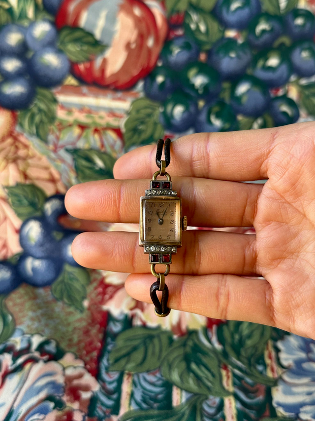 1940s Mondia red stone cordette mechanical watch