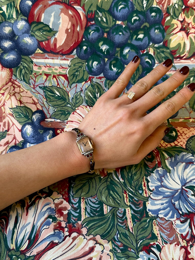 1940s Mondia red stone cordette mechanical watch