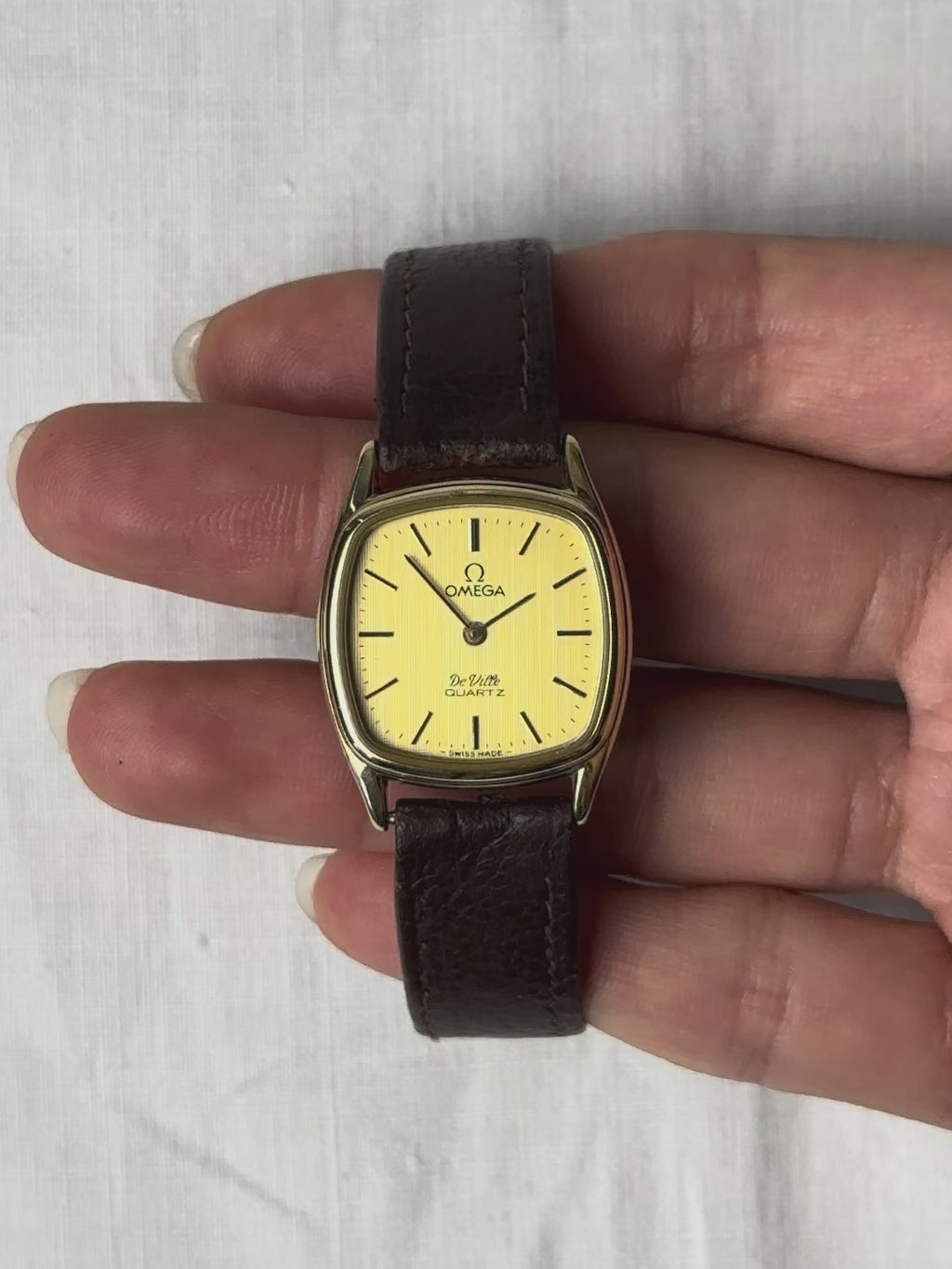 1980s Omega De Ville brown leather quartz watch