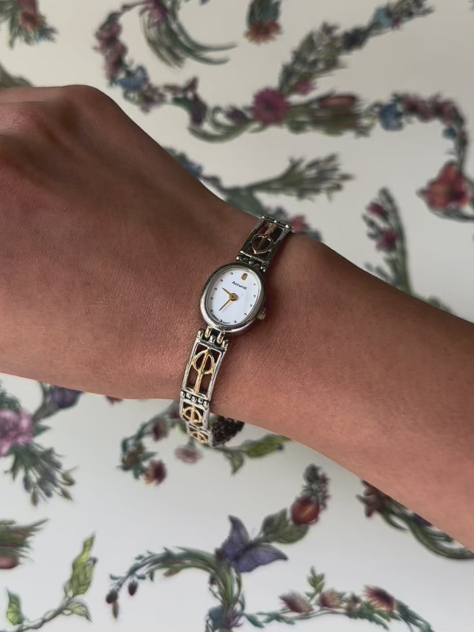 1980s Accurist two-tone oval pattern quartz watch
