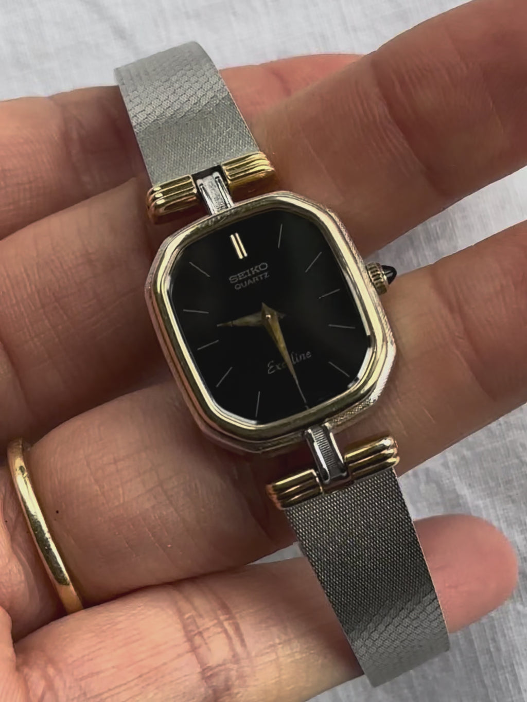 1980s Seiko Exceline black dial two-tone quartz watch