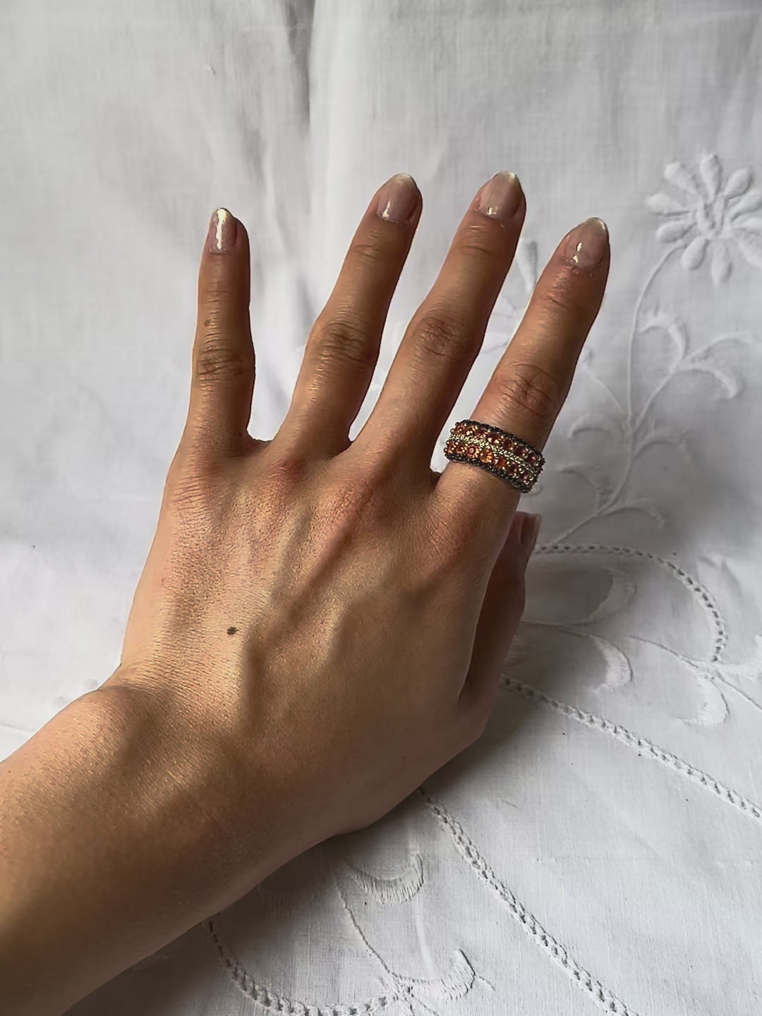 1990s Spessartite Garnet Pavé Gold-Plated Silver ring