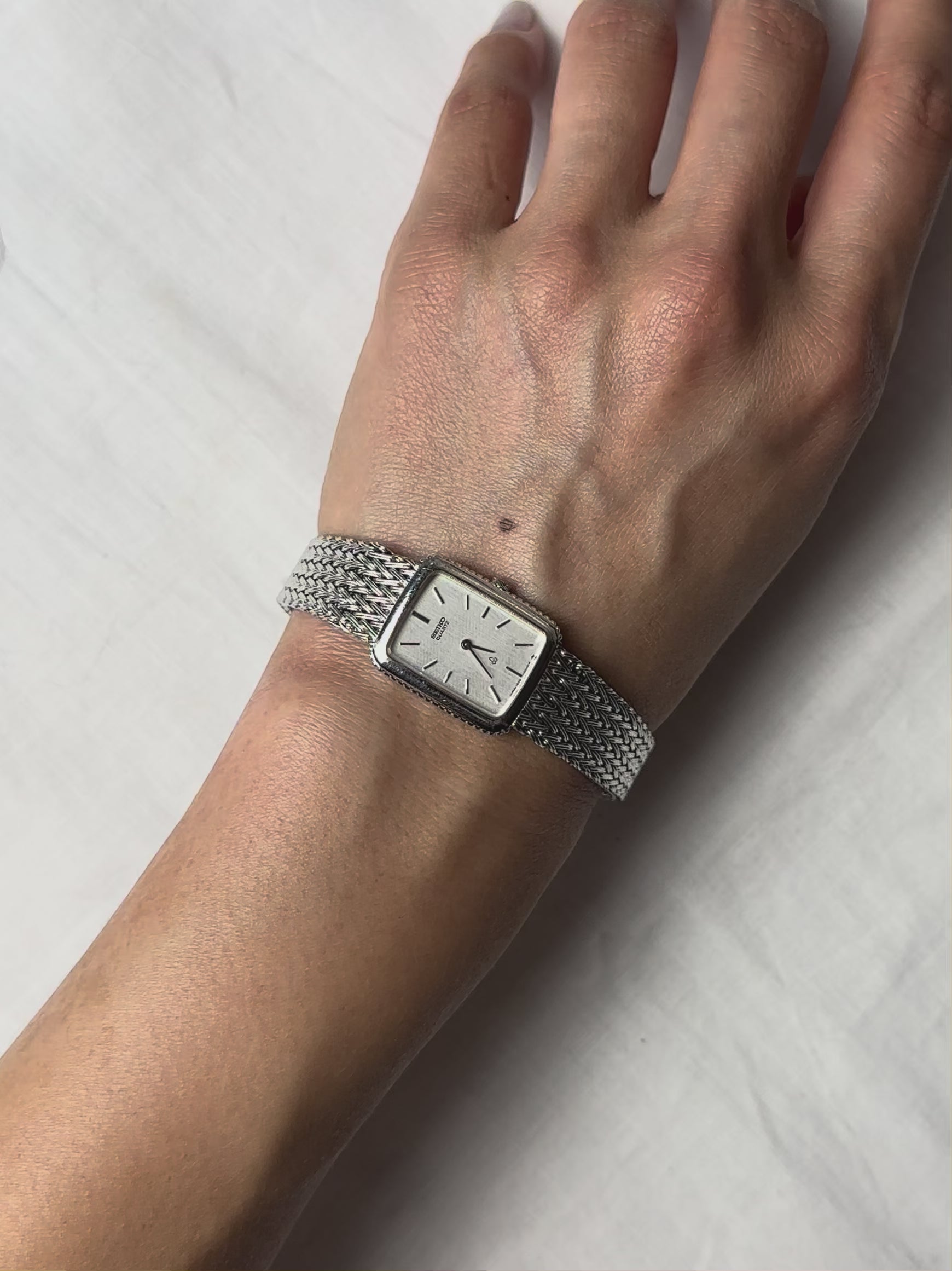 1980s Seiko silver tone rectangular quartz watch