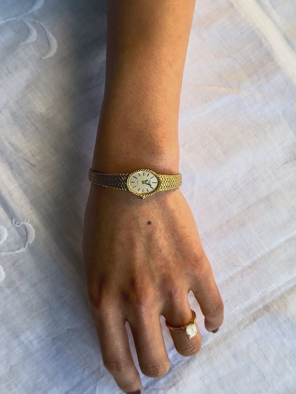 1980s Rotary oval chevron gold plated quartz watch