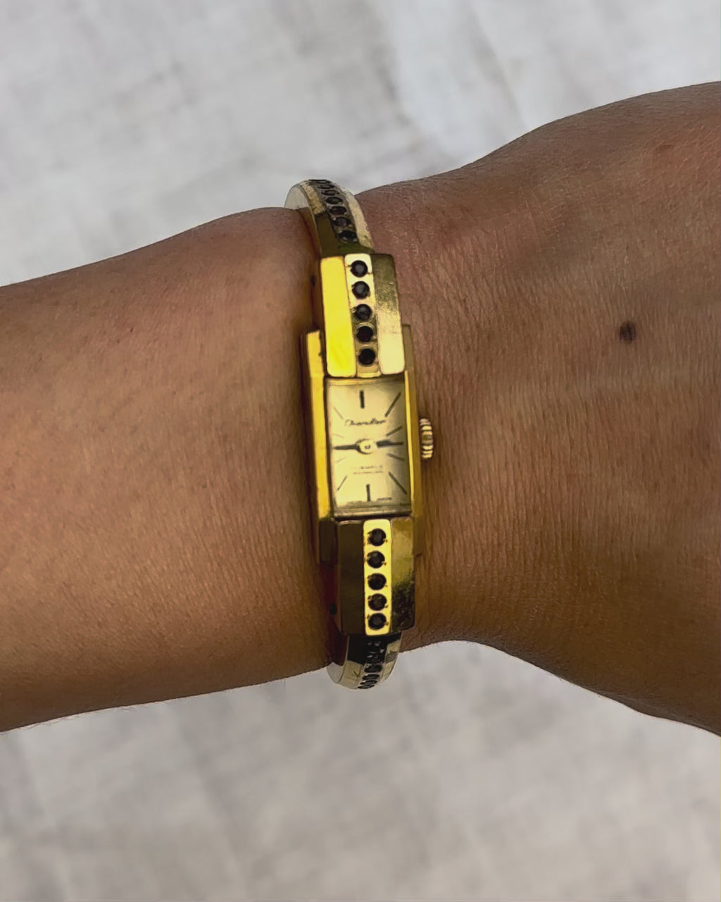 1950s Chandler garnet gold-plated bangle mechanical watch
