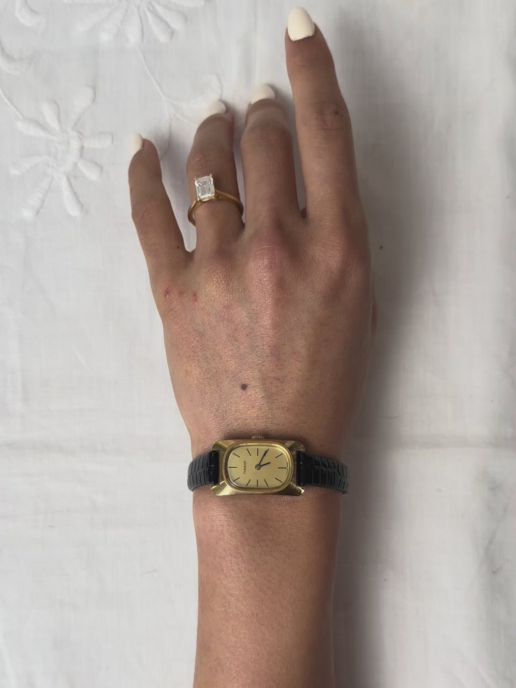 1980s Tissot gold-tone black leather mechanical watch
