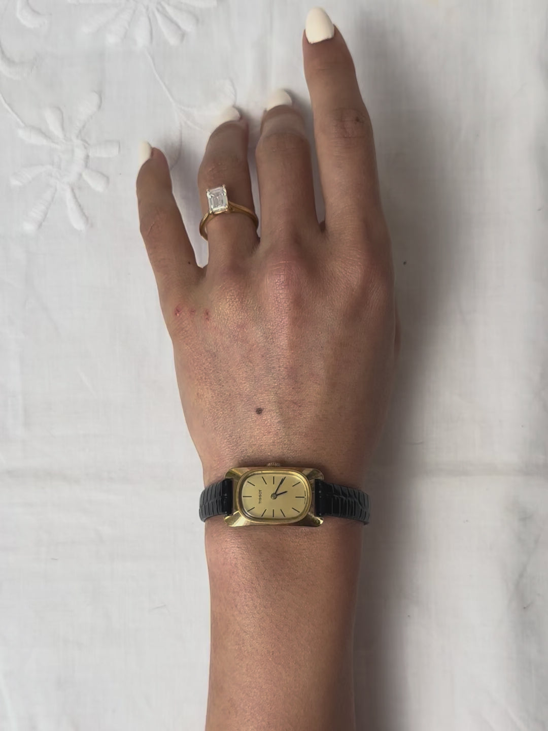 1980s Tissot gold-tone black leather mechanical watch