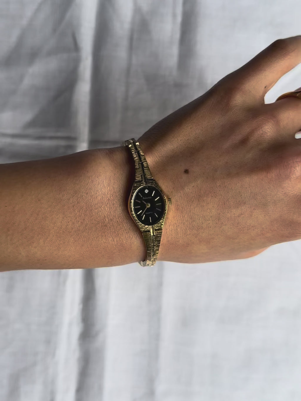 1980s Accurist Black Dial Gold-Plated Slim Quartz Watch