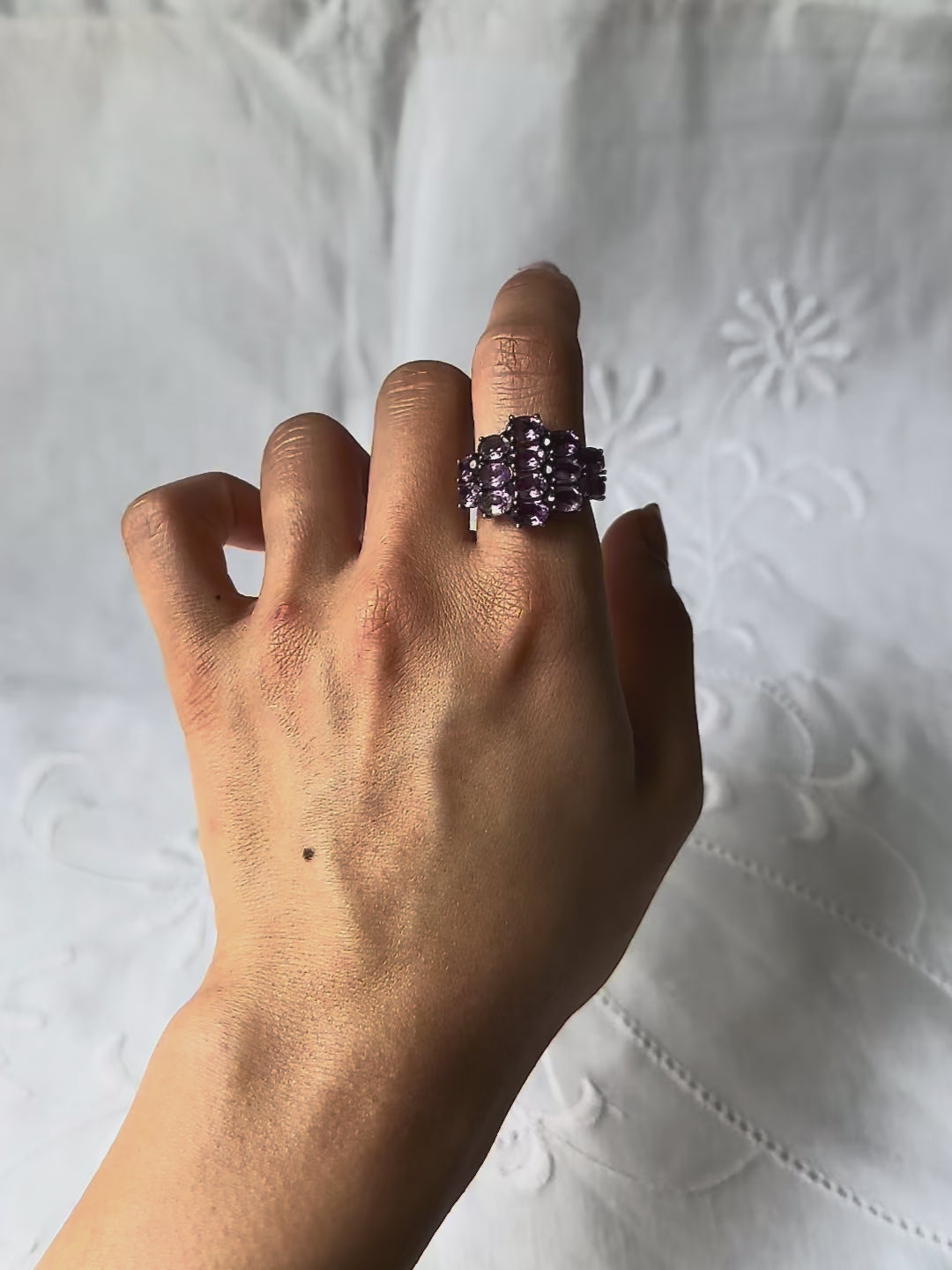 1990s Cluster Set Oval Cut Amethyst Gold-Plated Silver Ring