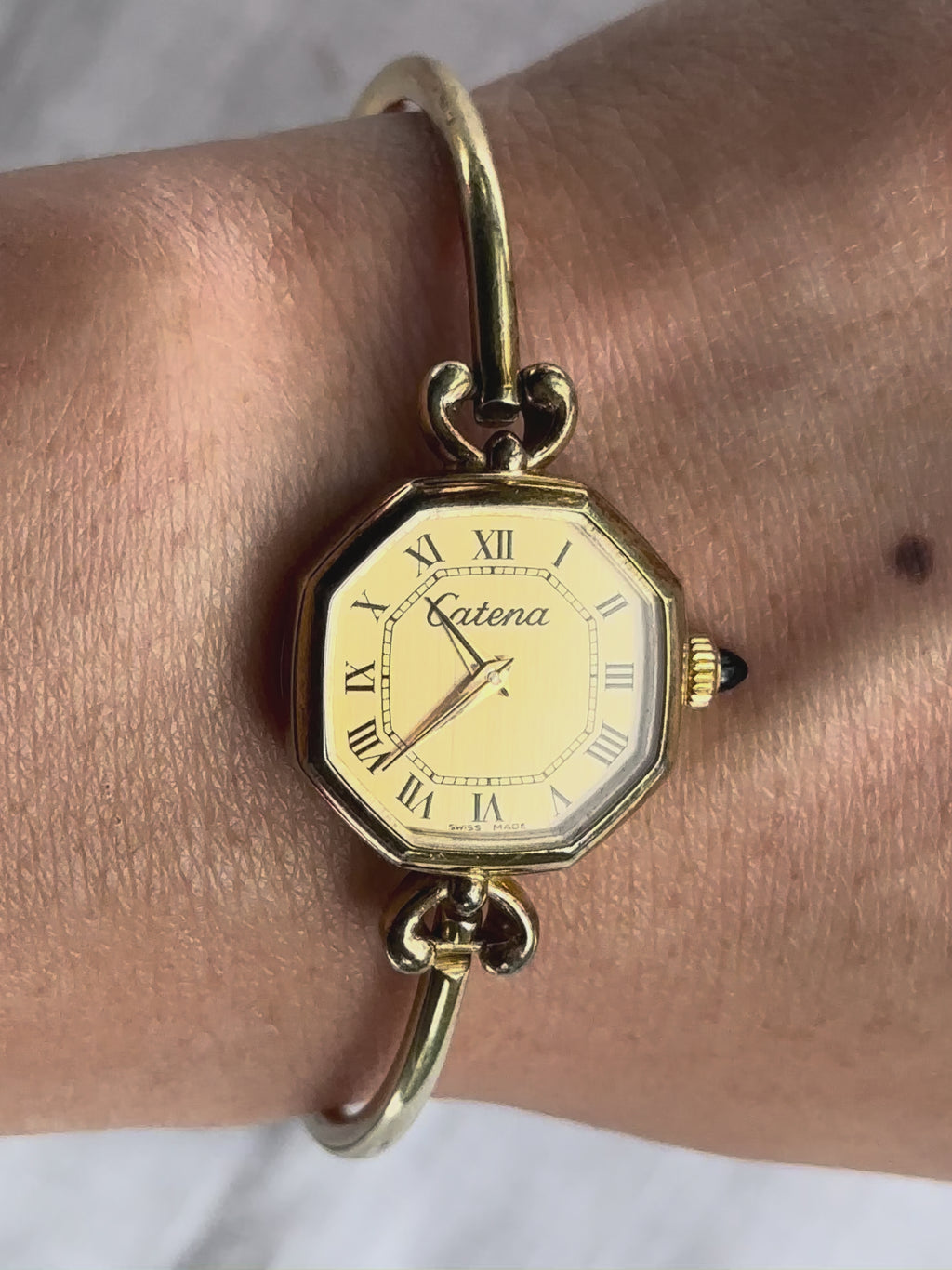 1970s Catena Octagon Gold-Plated Bangle Mechanical Watch