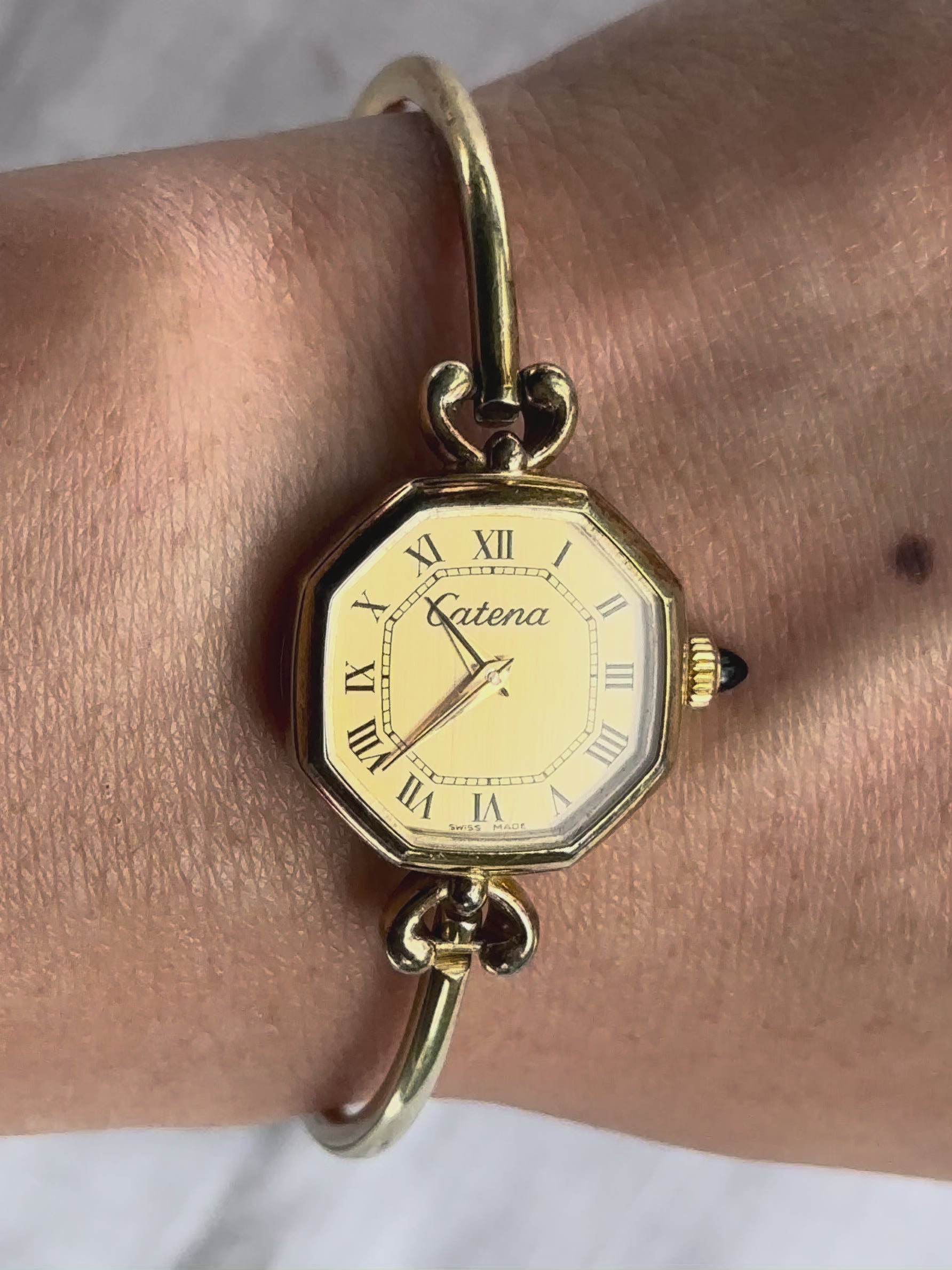 1970s Catena Octagon Gold-Plated Bangle Mechanical Watch
